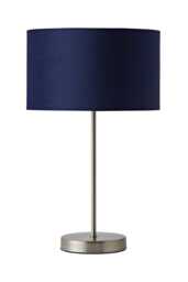 ValueLights Charlie Brushed Chrome Table Lamp Navy Velvet Shade and Bulb