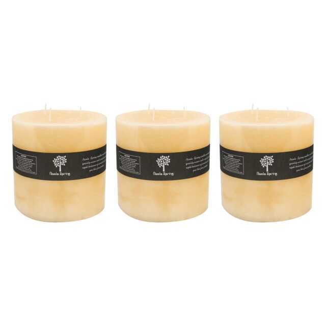 Nicola Spring Round 3 Wick Vanilla Pillar Candles - 130 Hours - Cream - Pack of 3 Cream Beige