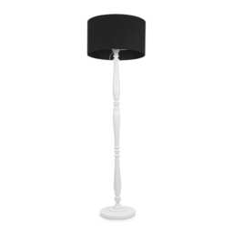 ValueLights Victoria White Wood Floor Lamp Black Shade White Black