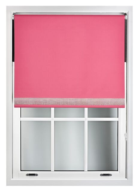 FURNISHED Thermal Blackout Roller Blinds with Diamante Edge Made to Measure Window Shade Pink Fuchsia (W) 180cm x (L) 210cm