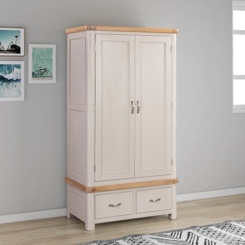Bologna Painted Double Wardrobe with 2 Drawers - L57 x W102 x H191 cm - Oak White