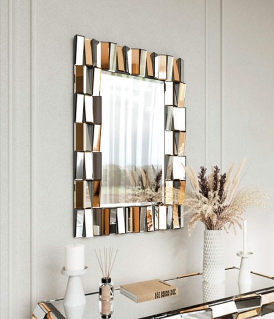 CARME Home - Knightsbridge Rosegold Silver Rectangle Wall Mirror