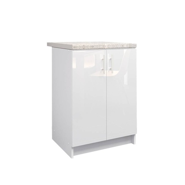 JD Greta Kitchen Base Unit 600mm Storage Cabinet With Doors Shelf 60cm White Gloss with Worktop
