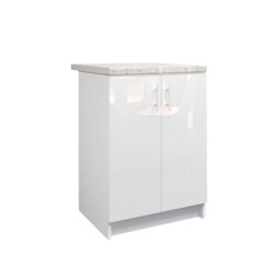 JD Greta Kitchen Base Unit 600mm Storage Cabinet With Doors Shelf 60cm White Gloss with Worktop