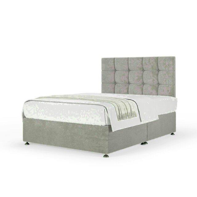 Seal Grey Naples Velvet No Drawer Divan Base and Pearl Headboard King Size