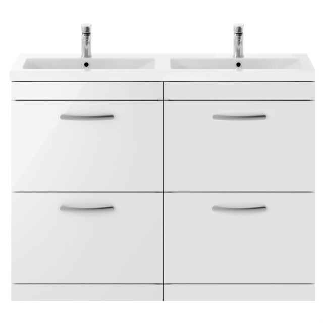 Balterley Millwich Contemporary 4 Drawer Floor Standing Vanity Unit with Basin, Gloss White, 1200mm