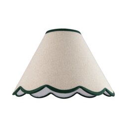 Scallop Edge Natural Textured Linen Coolie Lamp Shade with Green Trims Green Forest Green 1