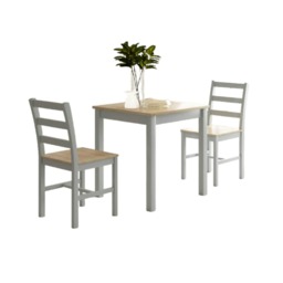 3 Piece Wooden Dining Set In Grey With Natural Table Top