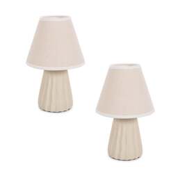 ValueLights Saskia Pair Natural Ceramic Table Lamps Taper Shades and Bulbs