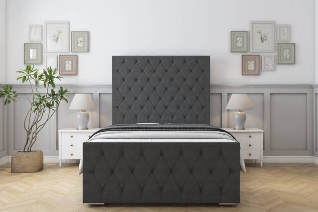 "Sloomy Watson Graphite Dumfries Bed Frame With 50"" Upholstered Headboard 5' King"