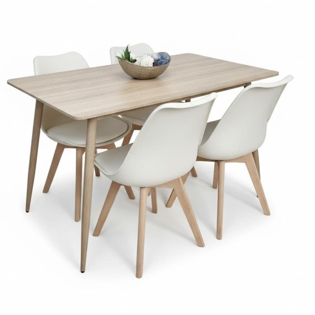 Oak Effect Rectangle Kitchen Dining Table With 4 Cream Tulip Chairs Table Set Of 4