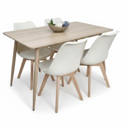 Oak Effect Rectangle Kitchen Dining Table With 4 Cream Tulip Chairs Table Set Of 4
