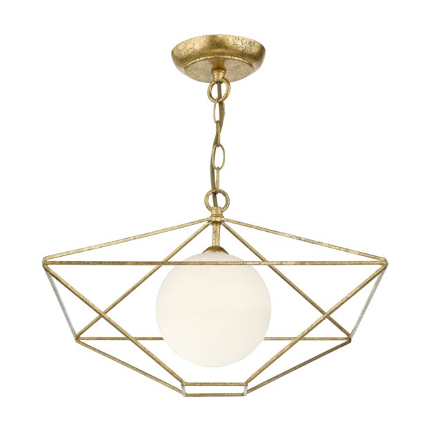 Orsini 1 Light Pendant Antique Gold Opal Glass Shade