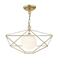 Orsini 1 Light Pendant Antique Gold Opal Glass Shade
