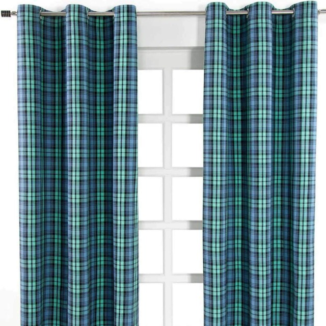 Homescapes Black Watch Tartan Ready Made Eyelet Curtain Pair - 137 x 182 cm Drop Blue Blue