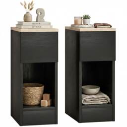 HOMCOM Bedside Tables Set of 2, Nightstands for Bedroom, Living Room Black Black, oak wood-effect top 20W x 30D x 50H cm