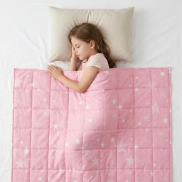 Weighted Blanket Fluffy Quilted Pocket Throw with Non-Toxic Glass Beads Insomnia - Star Theme (Pastel Pink)