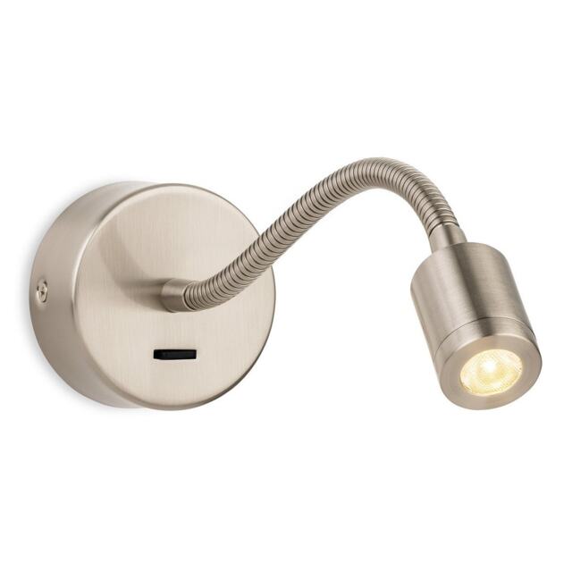 Spring Reading Wall Light Switched Brushed Steel 3w LED 264lm 3000K