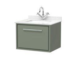 Balterley Wall Hung Single Drawer Vanity with Marble Worktop Basin Green Reed Green 509 x 620 x 470mm