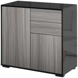 HOMCOM High Gloss Frame Sideboard, Side Cabinet, Push-Open Design with 2 Drawer for Living Room, Bedroom, Light Grey and Black