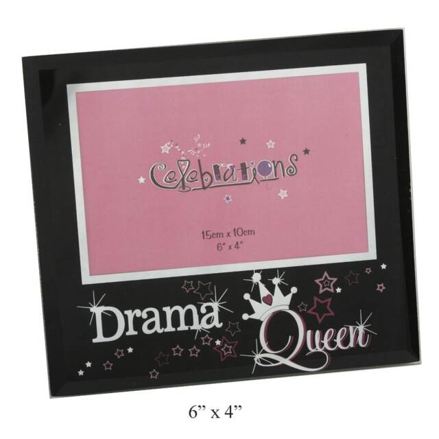 "Celebrations Glass Photo Frame In Black With The Word ""DRAMA QUEEN"" In Mirror effect"