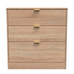 Denver 3 Drawer Deep Chest of Drawers in Bardolino Oak (Ready Assembled) Brown Bardolino Oak