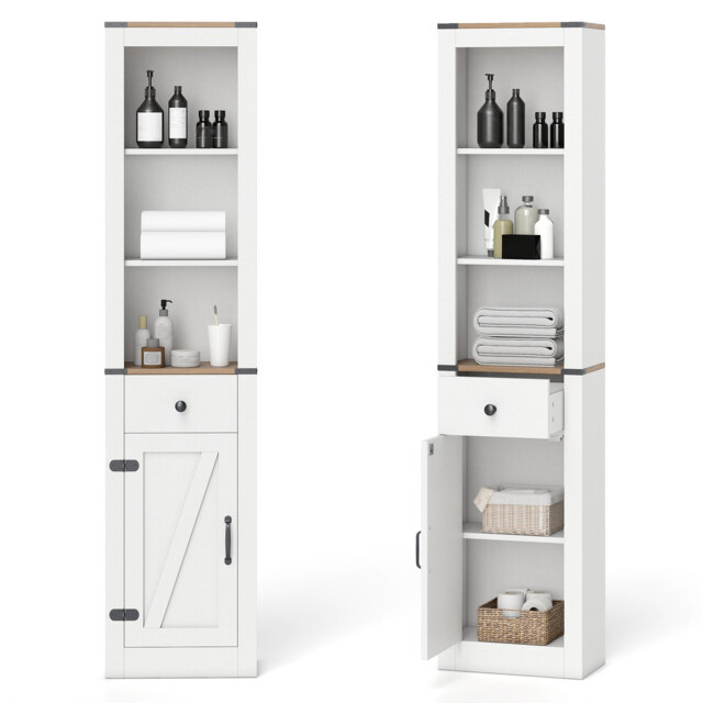 COSTWAY 173cm Tall Bathroom Cabinet Slim Storage Organizer
