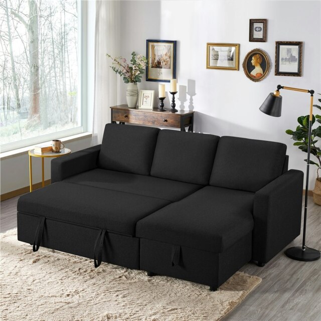 Yaheetech Sectional Sofa with Chaise L-Shaped Sofa Bed and Pull Out Bed Storage