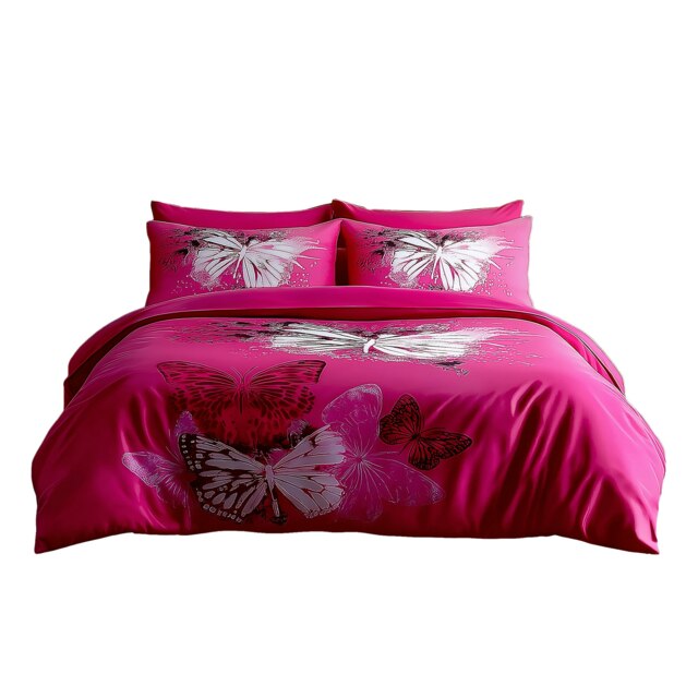 Duvet Cover And Pillowcase Set Purple Pink Chocolate Butterfly Design Polycotton Bed Linen Pink Pink Super King