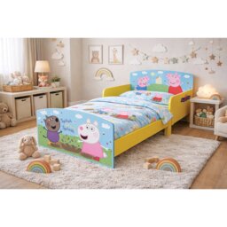 Peppa Pig Kids Toddler Bed Frame with Safety Rails, Yellow/Blue