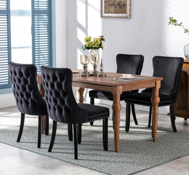 Sierra Lux Set of 4 Modern Velvet Dining Chairs with Wooden Legs