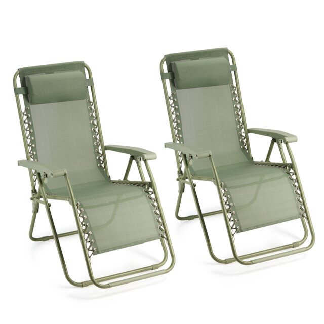 VonHaus Verona Set of 2 Textilene Folding Garden Zero Gravity Chairs Green Sage Green 2