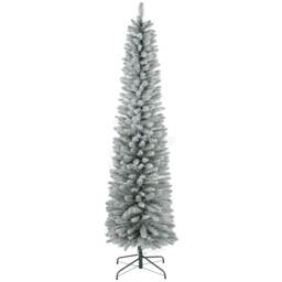 HOMCOM 7ft Artificial Pencil Christmas Tree with 405 Snow Flocked Branches, Metal Base, Realistic mas Tree, White