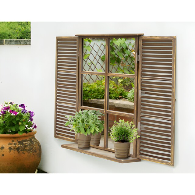 Primrose 2ft 7in x 1ft 10in Country Shuttered Window Glass Garden Mirror
