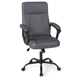 COSTWAY Upholstered Executive Chair Ergonomic Computer Desk Chair-Grey