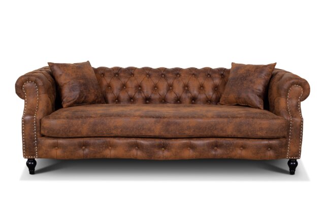 Faux Leather Suede Brown 3 Seater Chesterfield Sofa RICHMOND