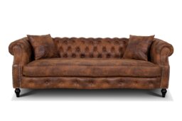 Faux Leather Suede Brown 3 Seater Chesterfield Sofa RICHMOND