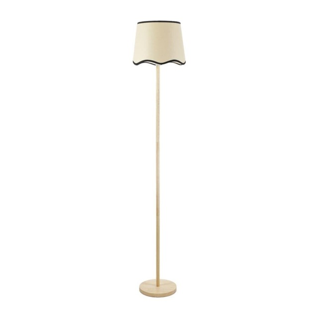 ValueLights Heather Light Wood Floor Lamp Scallop Black Trim Shade Brown Black