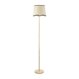 ValueLights Heather Light Wood Floor Lamp Scallop Black Trim Shade Brown Black