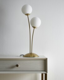 Mabel Satin Brass Table Lamp with Opal White Stunning Shades Gold