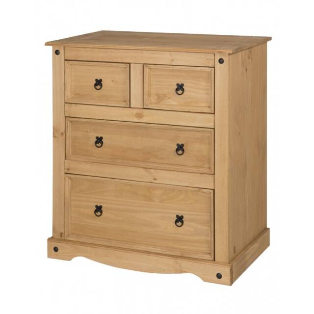 Mercers Furniture Corona Large 2+2 Chest of 4 Drawers Solid Wood Pine Wooden Bedroom with Mexican Styling