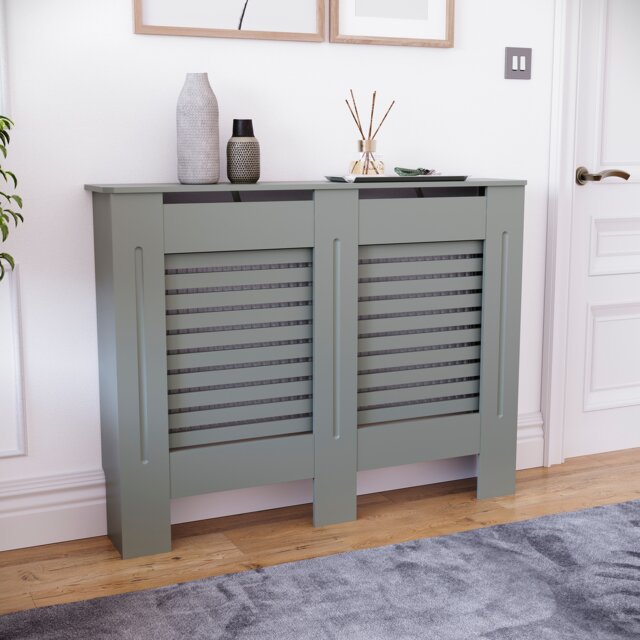 Vida Designs Milton Radiator Cover Painted MDF Slatted Cabinet, Grey, 111cm