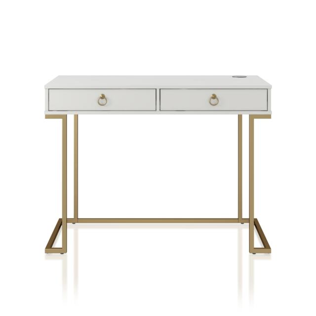 Camila Writing Desk in White / Golden