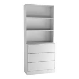 3 Drawer Tier Wooden Storage Chest Cabinet & Display Bookcase Shelving White White Drawers & White Bookcase 1