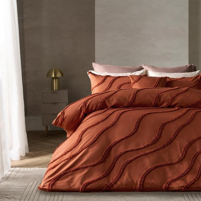 OHS Tufted Contour Bedding Set Duvet Cover with Pillowcase Orange Rust Single