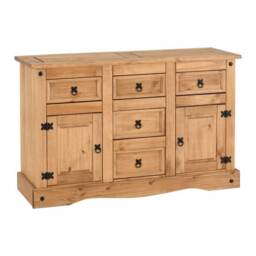 Corona 2 Door 5 Drawer Sideboard - L44 x W132 x H84 cm - Distressed Waxed Pine Brown