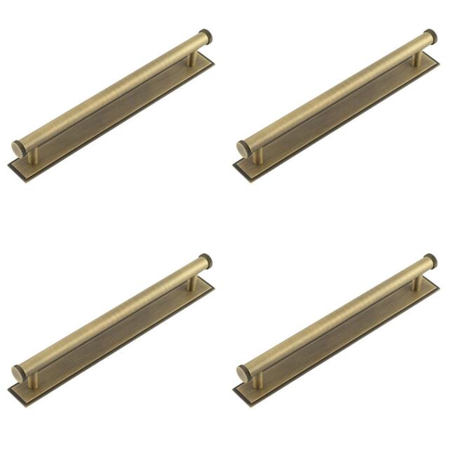 4 PACK Antique Brass Cabinet Handle 224mm with Stepped Backplate for Stylish Interiors - Kitchen Drawer Pull Handle