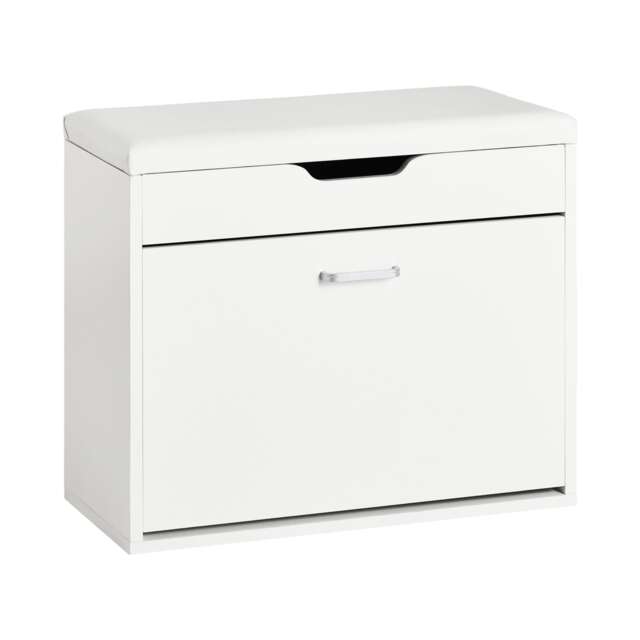 SoBuy Shoe Storage Bench with Folding Padded Seat and Flip-Drawer, White, 23.6x11.8x19.7 inches, 14.2 kg - FSR95-W