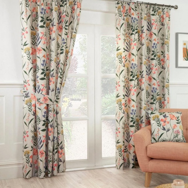 Sundour Meadow Ready Made Floral Pencil Pleat Curtains Multi 66x72 Inches