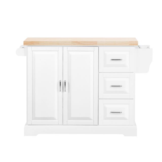 SoBuy White Kitchen Island on Wheels with 2 Doors & 3 Drawers, 51.2x28.0x35.8 inches, 26.9 kg - FKW41-II-WN